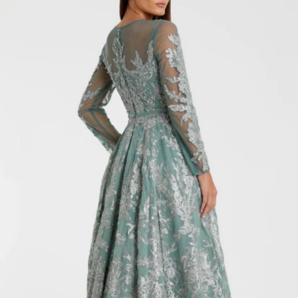 MAC DUGGAL 20337 EMEBELLISHED BOW BELT ILLUSIONS LONG SLEEVE A-LINE JADE RESS 6 - Picture 4 of 6